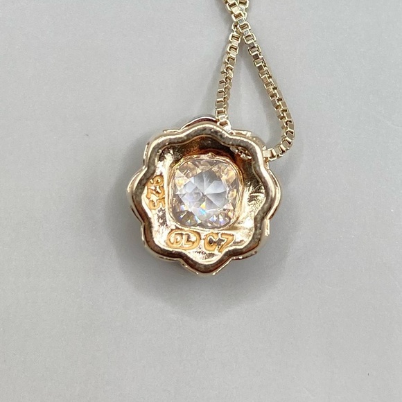 Gold Tone Sterling Silver Cubic Zirconia Halo Necklace - Picture 5 of 6